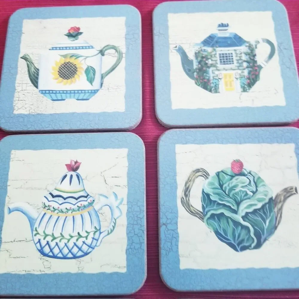 Pimpernel Tea Coasters Set, Floral Teapot Design, Made in England